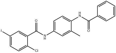 N-[4-(benzoylamino)-3-methylphenyl]-2-chloro-5-iodobenzamide 구조식 이미지
