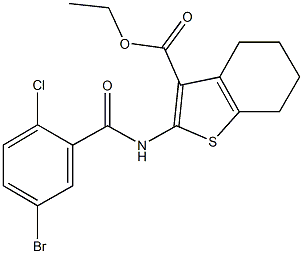 ethyl 2-[(5-bromo-2-chlorobenzoyl)amino]-4,5,6,7-tetrahydro-1-benzothiophene-3-carboxylate Structure