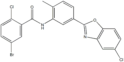 5-bromo-2-chloro-N-[5-(5-chloro-1,3-benzoxazol-2-yl)-2-methylphenyl]benzamide 구조식 이미지