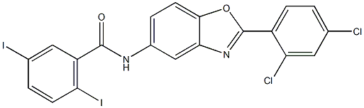 N-[2-(2,4-dichlorophenyl)-1,3-benzoxazol-5-yl]-2,5-diiodobenzamide Structure