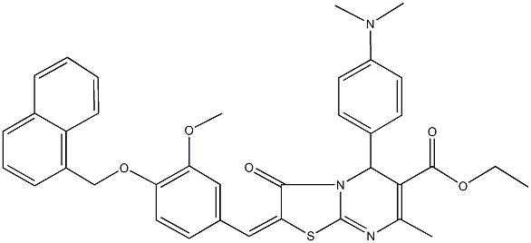 ethyl 5-[4-(dimethylamino)phenyl]-2-[3-methoxy-4-(1-naphthylmethoxy)benzylidene]-7-methyl-3-oxo-2,3-dihydro-5H-[1,3]thiazolo[3,2-a]pyrimidine-6-carboxylate Structure