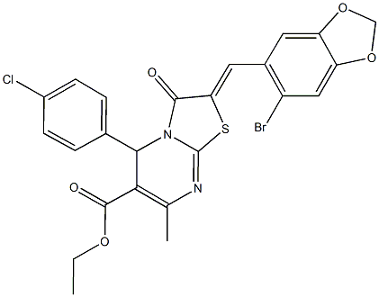 ethyl 2-[(6-bromo-1,3-benzodioxol-5-yl)methylene]-5-(4-chlorophenyl)-7-methyl-3-oxo-2,3-dihydro-5H-[1,3]thiazolo[3,2-a]pyrimidine-6-carboxylate 구조식 이미지