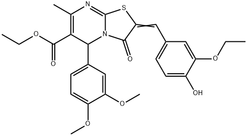 ethyl 5-(3,4-dimethoxyphenyl)-2-(3-ethoxy-4-hydroxybenzylidene)-7-methyl-3-oxo-2,3-dihydro-5H-[1,3]thiazolo[3,2-a]pyrimidine-6-carboxylate 구조식 이미지
