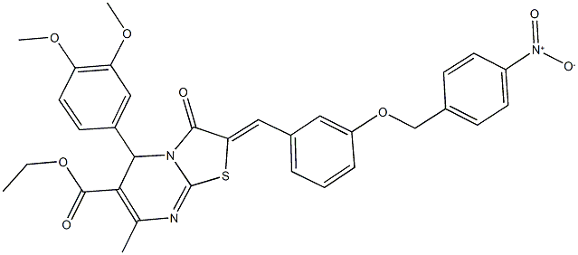 ethyl 5-(3,4-dimethoxyphenyl)-2-[3-({4-nitrobenzyl}oxy)benzylidene]-7-methyl-3-oxo-2,3-dihydro-5H-[1,3]thiazolo[3,2-a]pyrimidine-6-carboxylate 구조식 이미지