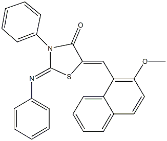 5-[(2-methoxy-1-naphthyl)methylene]-3-phenyl-2-(phenylimino)-1,3-thiazolidin-4-one 구조식 이미지