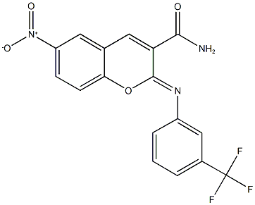 6-nitro-2-{[3-(trifluoromethyl)phenyl]imino}-2H-chromene-3-carboxamide Structure