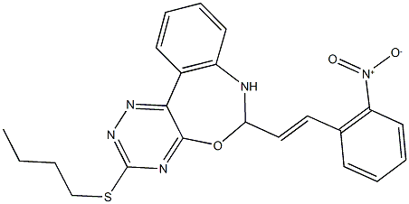 3-(butylsulfanyl)-6-(2-{2-nitrophenyl}vinyl)-6,7-dihydro[1,2,4]triazino[5,6-d][3,1]benzoxazepine Structure