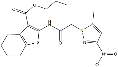 propyl 2-[({3-nitro-5-methyl-1H-pyrazol-1-yl}acetyl)amino]-4,5,6,7-tetrahydro-1-benzothiophene-3-carboxylate Structure