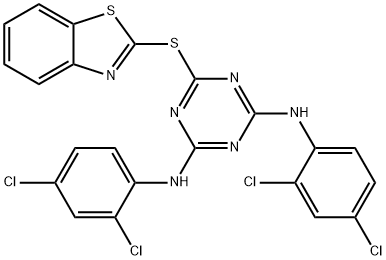 N-[4-(1,3-benzothiazol-2-ylsulfanyl)-6-(2,4-dichloroanilino)-1,3,5-triazin-2-yl]-N-(2,4-dichlorophenyl)amine 구조식 이미지