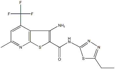 3-amino-N-(5-ethyl-1,3,4-thiadiazol-2-yl)-6-methyl-4-(trifluoromethyl)thieno[2,3-b]pyridine-2-carboxamide 구조식 이미지