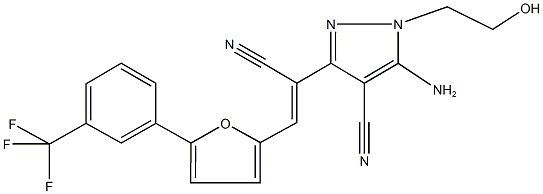 5-amino-3-(1-cyano-2-{5-[3-(trifluoromethyl)phenyl]-2-furyl}vinyl)-1-(2-hydroxyethyl)-1H-pyrazole-4-carbonitrile 구조식 이미지