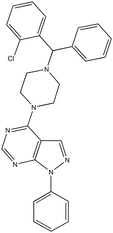 4-{4-[(2-chlorophenyl)(phenyl)methyl]-1-piperazinyl}-1-phenyl-1H-pyrazolo[3,4-d]pyrimidine 구조식 이미지