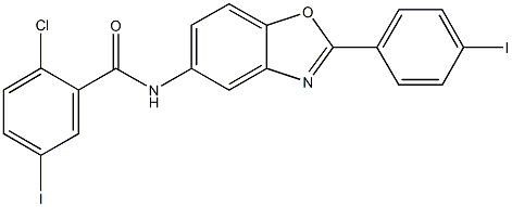 2-chloro-5-iodo-N-[2-(4-iodophenyl)-1,3-benzoxazol-5-yl]benzamide 구조식 이미지