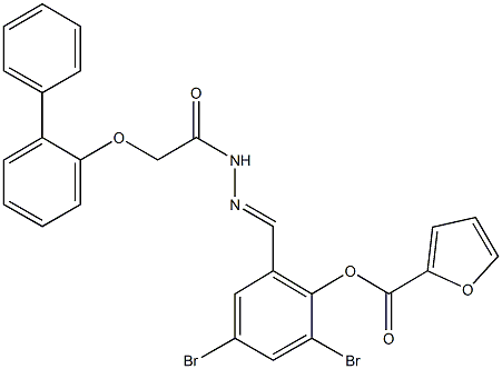 2-{2-[([1,1'-biphenyl]-2-yloxy)acetyl]carbohydrazonoyl}-4,6-dibromophenyl 2-furoate Structure