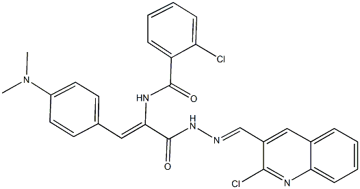 2-chloro-N-{1-({2-[(2-chloro-3-quinolinyl)methylene]hydrazino}carbonyl)-2-[4-(dimethylamino)phenyl]vinyl}benzamide Structure