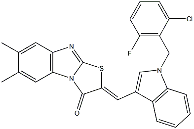 2-{[1-(2-chloro-6-fluorobenzyl)-1H-indol-3-yl]methylene}-6,7-dimethyl[1,3]thiazolo[3,2-a]benzimidazol-3(2H)-one Structure