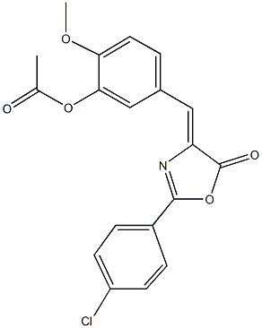 5-[(2-(4-chlorophenyl)-5-oxo-1,3-oxazol-4(5H)-ylidene)methyl]-2-methoxyphenyl acetate 구조식 이미지