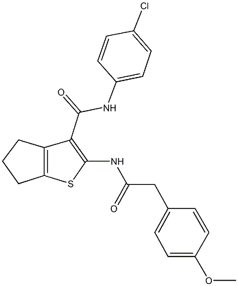 N-(4-chlorophenyl)-2-{[(4-methoxyphenyl)acetyl]amino}-5,6-dihydro-4H-cyclopenta[b]thiophene-3-carboxamide 구조식 이미지