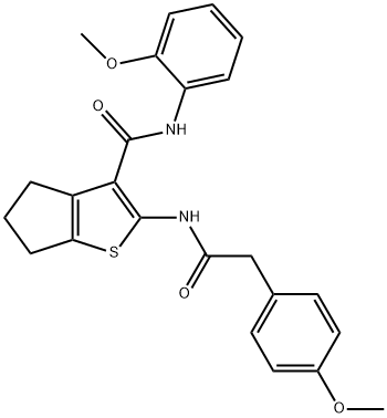 N-(2-methoxyphenyl)-2-{[(4-methoxyphenyl)acetyl]amino}-5,6-dihydro-4H-cyclopenta[b]thiophene-3-carboxamide 구조식 이미지