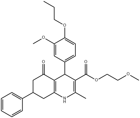 2-methoxyethyl 4-(3-methoxy-4-propoxyphenyl)-2-methyl-5-oxo-7-phenyl-1,4,5,6,7,8-hexahydro-3-quinolinecarboxylate 구조식 이미지