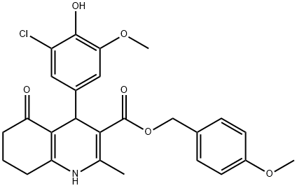 4-methoxybenzyl 4-(3-chloro-4-hydroxy-5-methoxyphenyl)-2-methyl-5-oxo-1,4,5,6,7,8-hexahydro-3-quinolinecarboxylate Structure