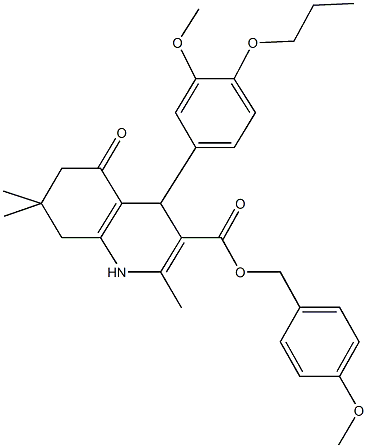 4-methoxybenzyl 4-(3-methoxy-4-propoxyphenyl)-2,7,7-trimethyl-5-oxo-1,4,5,6,7,8-hexahydro-3-quinolinecarboxylate 구조식 이미지