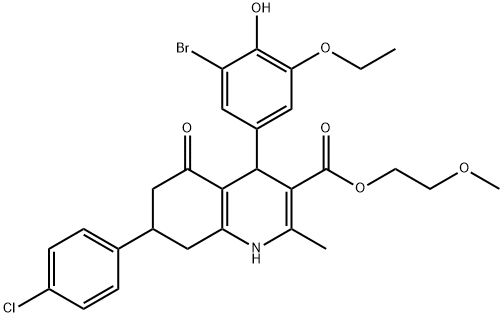 2-methoxyethyl 4-(3-bromo-5-ethoxy-4-hydroxyphenyl)-7-(4-chlorophenyl)-2-methyl-5-oxo-1,4,5,6,7,8-hexahydro-3-quinolinecarboxylate 구조식 이미지