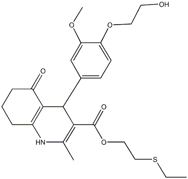 2-(ethylsulfanyl)ethyl 4-[4-(2-hydroxyethoxy)-3-methoxyphenyl]-2-methyl-5-oxo-1,4,5,6,7,8-hexahydro-3-quinolinecarboxylate 구조식 이미지