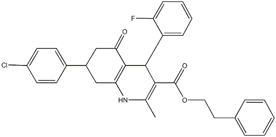 2-phenylethyl 7-(4-chlorophenyl)-4-(2-fluorophenyl)-2-methyl-5-oxo-1,4,5,6,7,8-hexahydro-3-quinolinecarboxylate 구조식 이미지