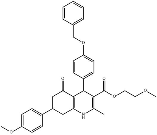 2-methoxyethyl 4-[4-(benzyloxy)phenyl]-7-(4-methoxyphenyl)-2-methyl-5-oxo-1,4,5,6,7,8-hexahydro-3-quinolinecarboxylate Structure