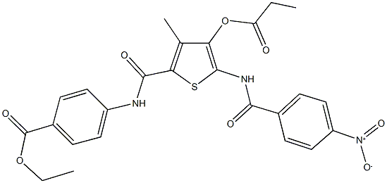 ethyl 4-({[5-({4-nitrobenzoyl}amino)-3-methyl-4-(propionyloxy)-2-thienyl]carbonyl}amino)benzoate Structure