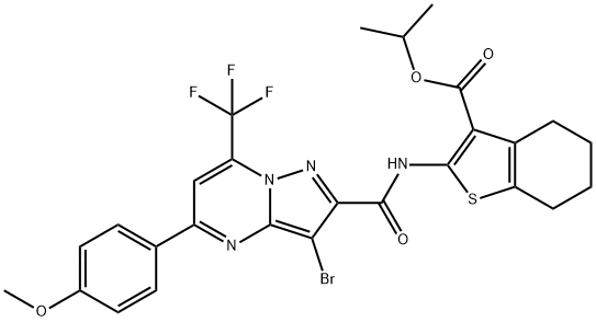 isopropyl 2-({[3-bromo-5-(4-methoxyphenyl)-7-(trifluoromethyl)pyrazolo[1,5-a]pyrimidin-2-yl]carbonyl}amino)-4,5,6,7-tetrahydro-1-benzothiophene-3-carboxylate Structure