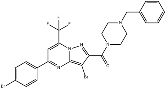 2-[(4-benzyl-1-piperazinyl)carbonyl]-3-bromo-5-(4-bromophenyl)-7-(trifluoromethyl)pyrazolo[1,5-a]pyrimidine Structure