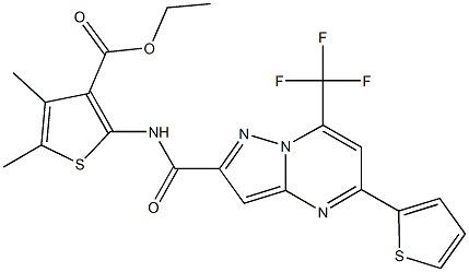 ethyl 4,5-dimethyl-2-({[5-(2-thienyl)-7-(trifluoromethyl)pyrazolo[1,5-a]pyrimidin-2-yl]carbonyl}amino)-3-thiophenecarboxylate Structure