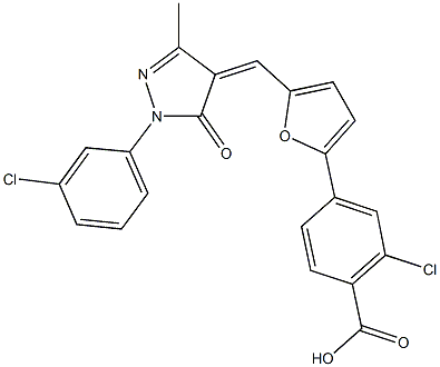 2-chloro-4-(5-{[1-(3-chlorophenyl)-3-methyl-5-oxo-1,5-dihydro-4H-pyrazol-4-ylidene]methyl}-2-furyl)benzoic acid Structure