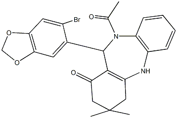 10-acetyl-11-(6-bromo-1,3-benzodioxol-5-yl)-3,3-dimethyl-2,3,4,5,10,11-hexahydro-1H-dibenzo[b,e][1,4]diazepin-1-one 구조식 이미지