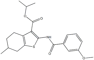 isopropyl 2-[(3-methoxybenzoyl)amino]-6-methyl-4,5,6,7-tetrahydro-1-benzothiophene-3-carboxylate 구조식 이미지