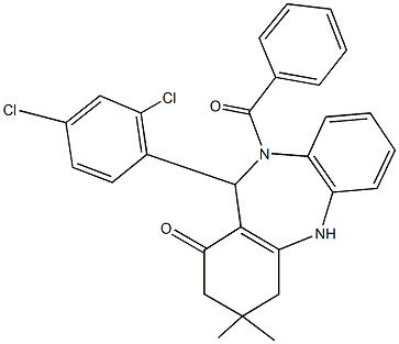 10-benzoyl-11-(2,4-dichlorophenyl)-3,3-dimethyl-2,3,4,5,10,11-hexahydro-1H-dibenzo[b,e][1,4]diazepin-1-one 구조식 이미지