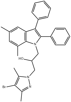 1-(4-bromo-3,5-dimethyl-1H-pyrazol-1-yl)-3-(5,7-dimethyl-2,3-diphenyl-1H-indol-1-yl)-2-propanol Structure