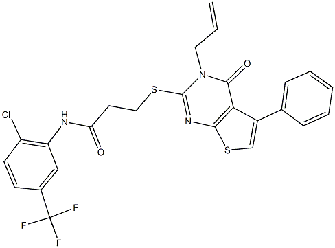 3-[(3-allyl-4-oxo-5-phenyl-3,4-dihydrothieno[2,3-d]pyrimidin-2-yl)sulfanyl]-N-[2-chloro-5-(trifluoromethyl)phenyl]propanamide Structure