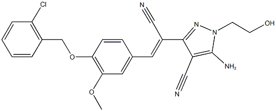 5-amino-3-(2-{4-[(2-chlorobenzyl)oxy]-3-methoxyphenyl}-1-cyanovinyl)-1-(2-hydroxyethyl)-1H-pyrazole-4-carbonitrile 구조식 이미지