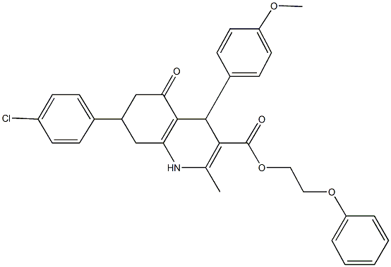 2-phenoxyethyl 7-(4-chlorophenyl)-4-(4-methoxyphenyl)-2-methyl-5-oxo-1,4,5,6,7,8-hexahydro-3-quinolinecarboxylate Structure