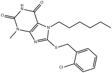 8-[(2-chlorobenzyl)sulfanyl]-7-hexyl-3-methyl-3,7-dihydro-1H-purine-2,6-dione 구조식 이미지