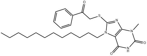 7-dodecyl-3-methyl-8-[(2-oxo-2-phenylethyl)sulfanyl]-3,7-dihydro-1H-purine-2,6-dione 구조식 이미지