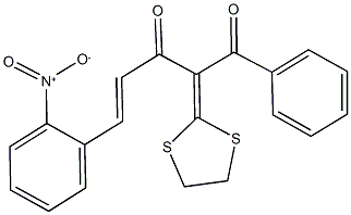 2-(1,3-dithiolan-2-ylidene)-5-{2-nitrophenyl}-1-phenyl-4-pentene-1,3-dione 구조식 이미지