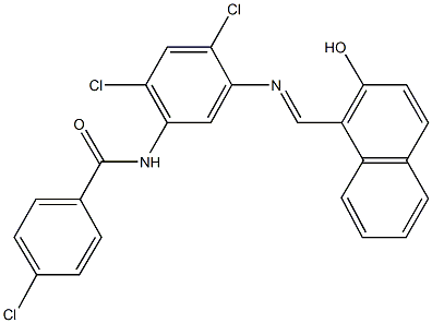 4-chloro-N-(2,4-dichloro-5-{[(2-hydroxy-1-naphthyl)methylene]amino}phenyl)benzamide Structure