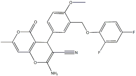 2-amino-4-{3-[(2,4-difluorophenoxy)methyl]-4-methoxyphenyl}-7-methyl-5-oxo-4H,5H-pyrano[4,3-b]pyran-3-carbonitrile Structure