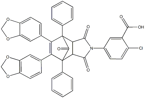 2-chloro-5-[8,9-di(1,3-benzodioxol-5-yl)-3,5,10-trioxo-1,7-diphenyl-4-azatricyclo[5.2.1.0~2,6~]dec-8-en-4-yl]benzoic acid Structure