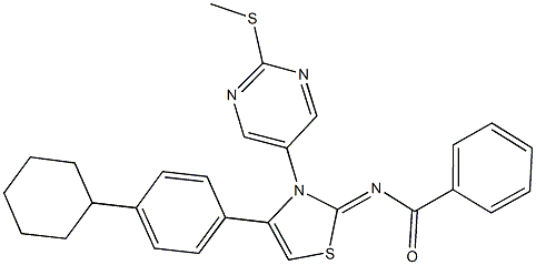 N-(4-(4-cyclohexylphenyl)-3-[2-(methylsulfanyl)-5-pyrimidinyl]-1,3-thiazol-2(3H)-ylidene)benzamide 구조식 이미지