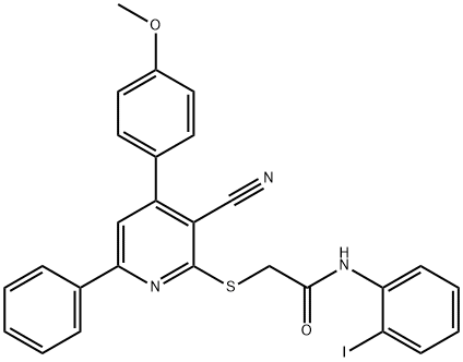 2-{[3-cyano-4-(4-methoxyphenyl)-6-phenylpyridin-2-yl]sulfanyl}-N-(2-iodophenyl)acetamide 구조식 이미지